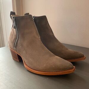 Frye Taupe Suede Ankle Booties with Side Zip